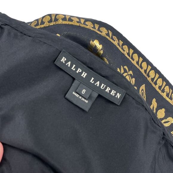 Ralph Lauren Black Label Silk Blend Black & Gold Strapless Top Size 6 Vintage - Picture 15 of 16